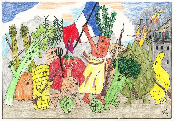 REPRODUCTION: "The French Vegetable Revolution" (2011), 10 in x 8 in, colored pencil on inkjet paper